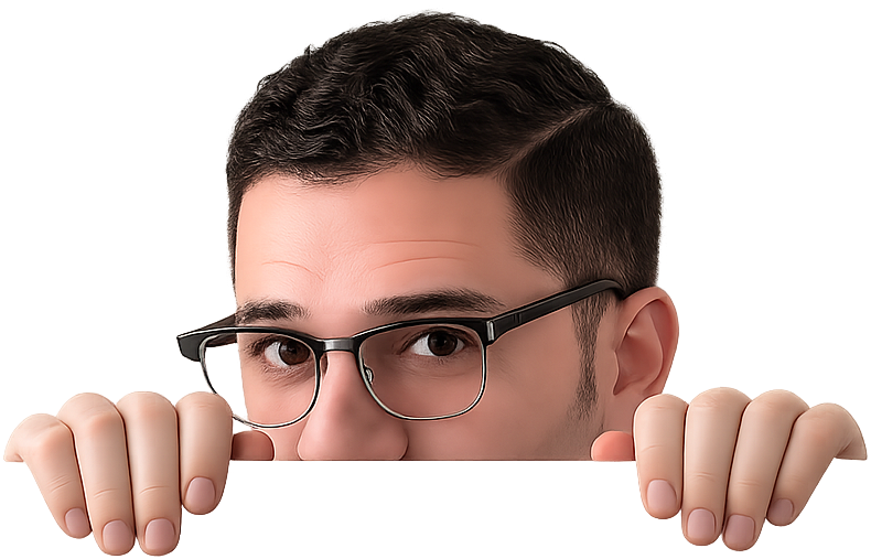 Kevin Delgado Pagán peeking over the card